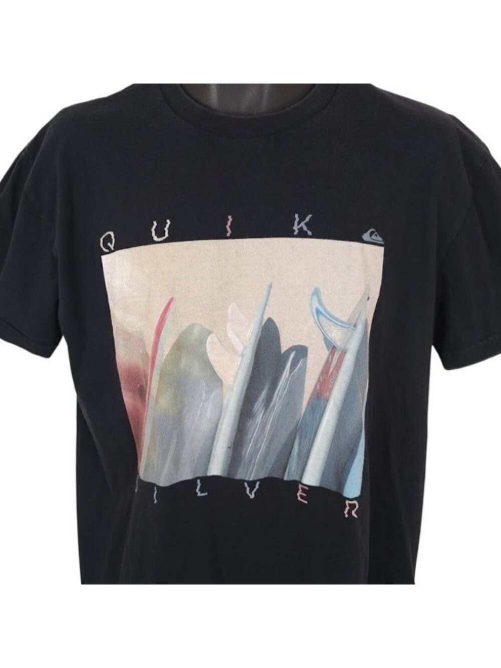 Quiksilver Surfing T Shirt Mens Size Large Black Surfer Surfboards